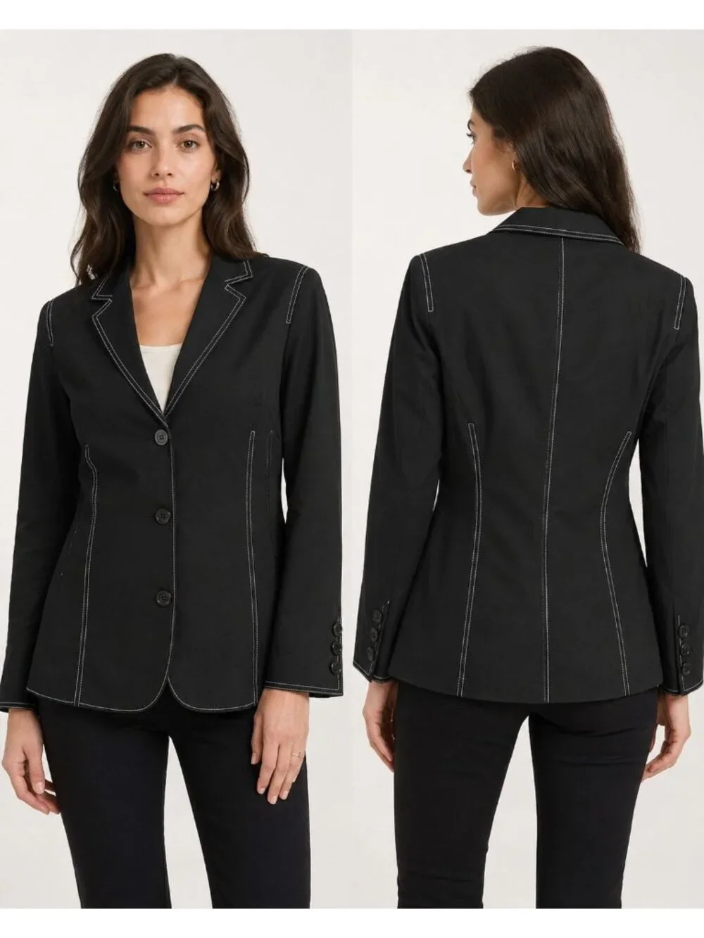 Neiman Marcus Exclusive Women’s Contrast-Stitch Blazer Black/White Size 4